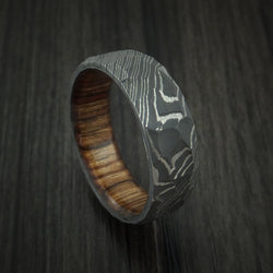 Damascus Steel Ring with Acid Hammer Rock Finish