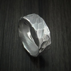 Damascus Steel Ring with Polish Hammer Rock Finish