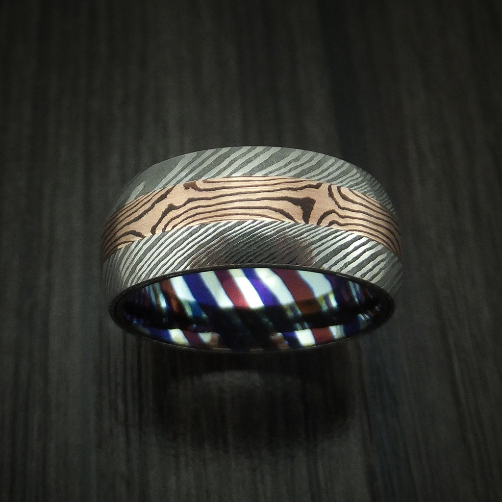 Damascus Steel With Mokume Gane And Timascus Custom Made Ring Revolution Jewelry Designs