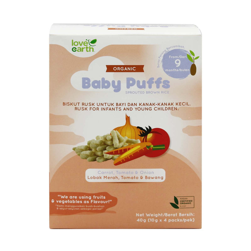 Love Earth Organic Baby Puffs Carrot, Tomato & Onion Flavour 40g