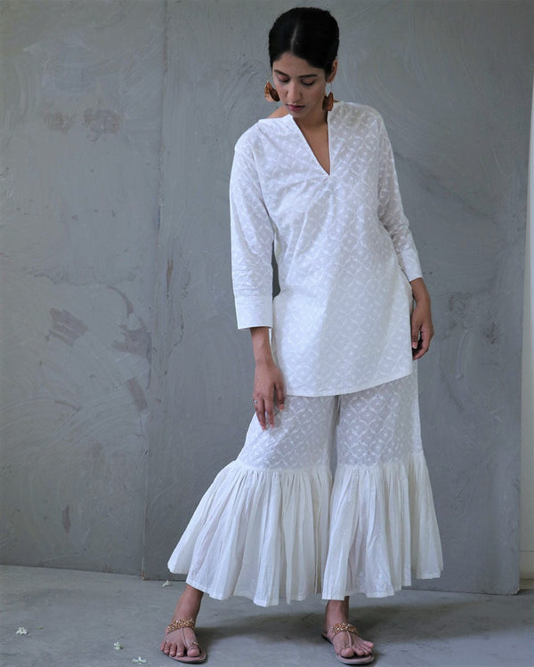 Ivory Block printed cotton Top - Safed