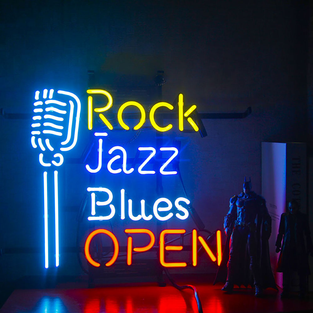 Rock Jazz Blues Open Microphone Neon Sign Light KTV Beer Bar Pub Decor17"x14" 