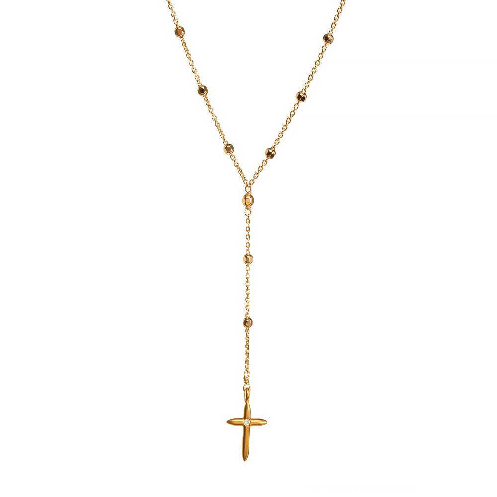 Faith Rosary Necklace, Gold Plated 