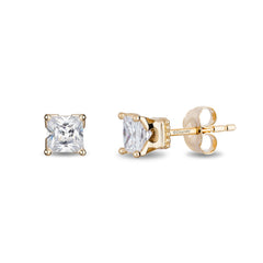 Enchanted Disney Fine Jewelry 14K Yellow Gold Majestic Princess 1.0 Cttw Princess Cut 1.0 Cttw Diamond Solitaire Earrings