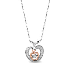 Enchanted Disney Fine Jewelry Sterling Silver and 9K Rose Gold 0.20 CTTW Diamond and Garnet Snow White Apple Necklace.