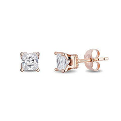 Enchanted Disney Fine Jewelry 14K Pink Gold Majestic Princess 0.75 CTTW Princess Cut Diamond Solitaire Earrings