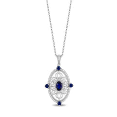 Enchanted Disney Fine Jewelry 14K White Gold With 0.25 Cttw Blue Sapphire Cinderella Meddallion Pendant