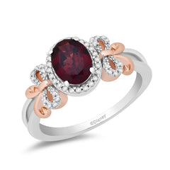 Enchanted Disney Fine Jewelry 14K Rose Gold over Sterling Silver with 0.16 Cttw Diamond and Red Garnet Snow White Bow Ring