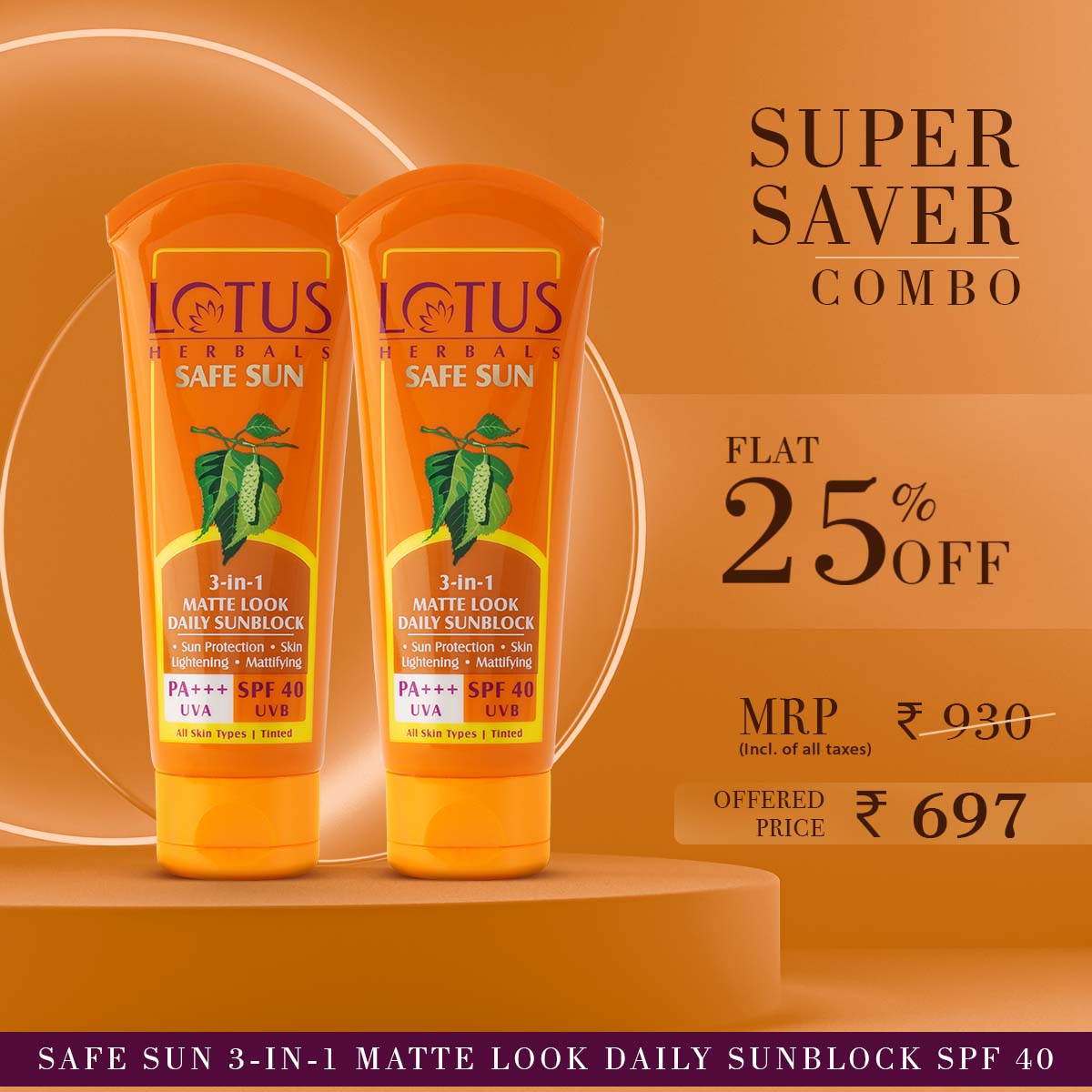 Superioriteit Herstellen ritme Lotus Herbals Safe Sun 3-in-1 Matte Look Daily Sunscreen SPF 40 Combo