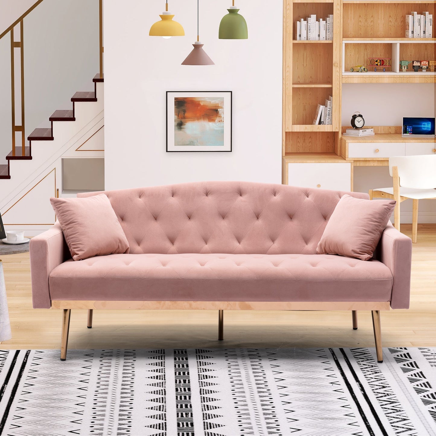Velvet Sofa , Accent sofa .loveseat sofa with Stainless feet Beige Velvet