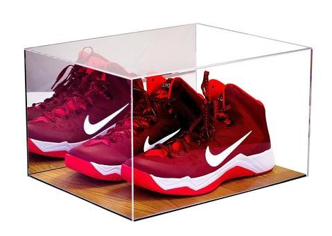 Acrylic basketball shoe display case with wood floor
