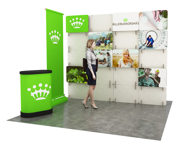 custom tradeshow booth designed with the modular notched card booth construction system