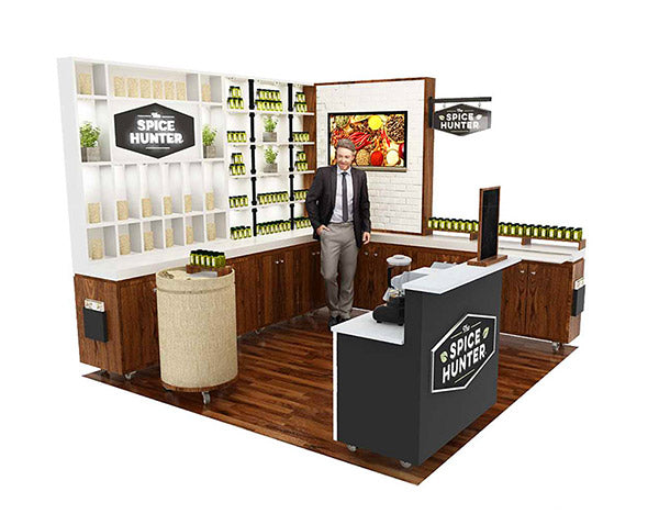 green tradeshow booth design for the fancy foods show
