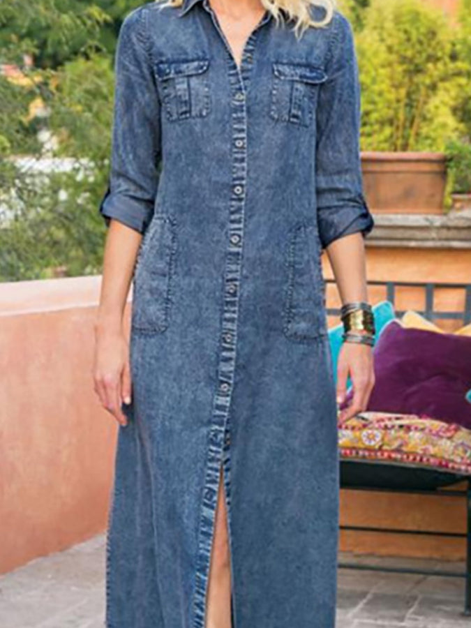 v neck denim dress