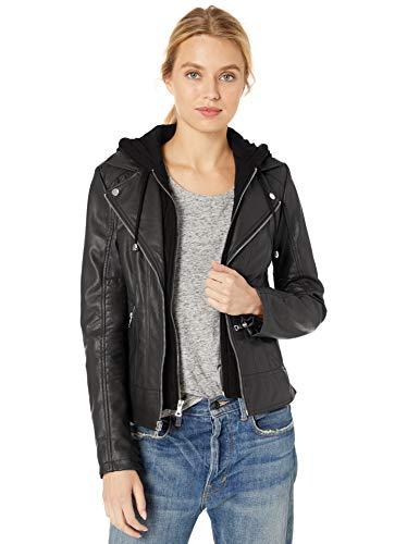 guess women's faux leather zip front scuba jacket