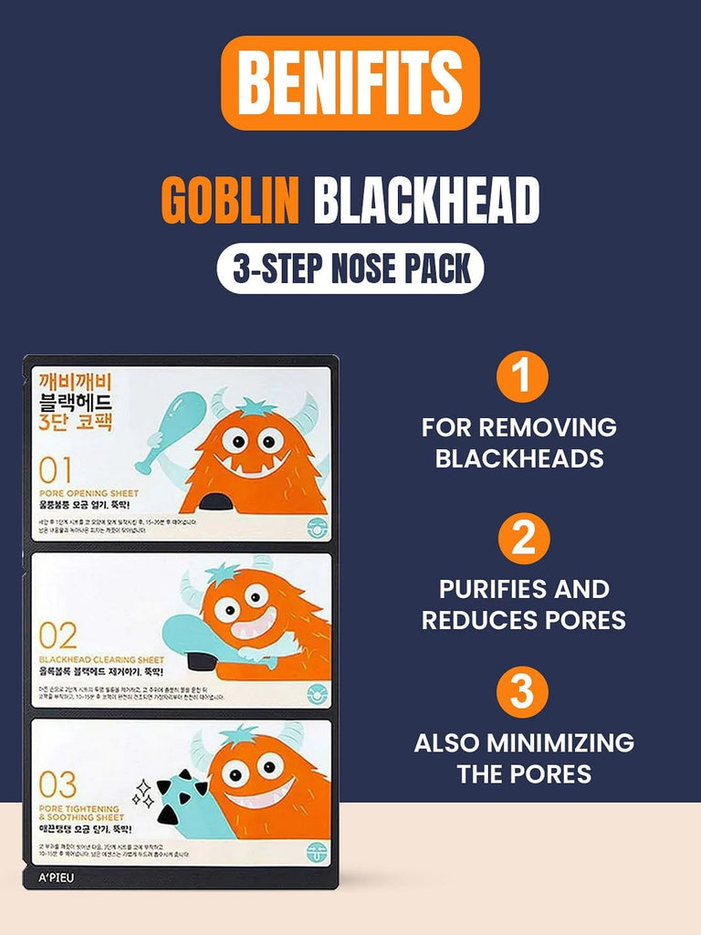 A'PIEU Goblin Blackhead 3-Step Nose Pack For Blackheads Clearing Pore Closing