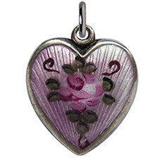 Walter Lampl enamel pink rose lilac background puffy heart charm