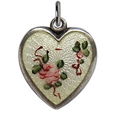 Walter Lampl enamel pink rose yellow background puffy heart charm
