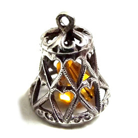 Silver and Yellow Crystal Vintage Silver Bell Charm Pendant