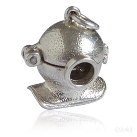 Diving Helmet and Crab Silver Vintage Charm Pendant