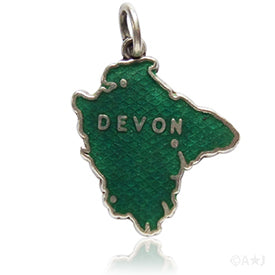 Vintage Silver Enamel Map of Devon England Charm Pendant