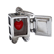Safe Charm with Red Enamel Heart Inside Sterling Silver | Silver Star Charms