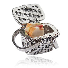 Picnic Hamper Basket Charm with Miniature Sandwich Inside Sterling Silver | Silver Star Charms
