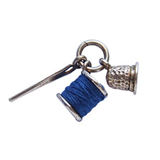 Vintage Sewing Trio Charm Needle Blue Thread Spool and Thimble | Silver Star Charms