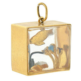 Vintage gold and enamel fish tank charm