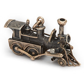Victorian locomotive train charm in gold and silver