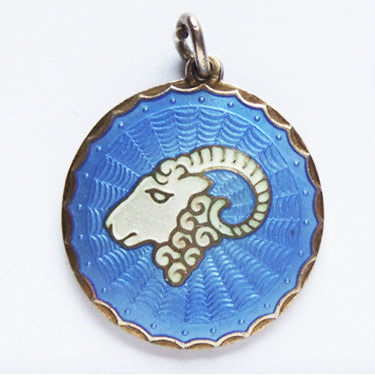 Vintage Scandinavian Blue Enamel Norway Aries Ram Charm