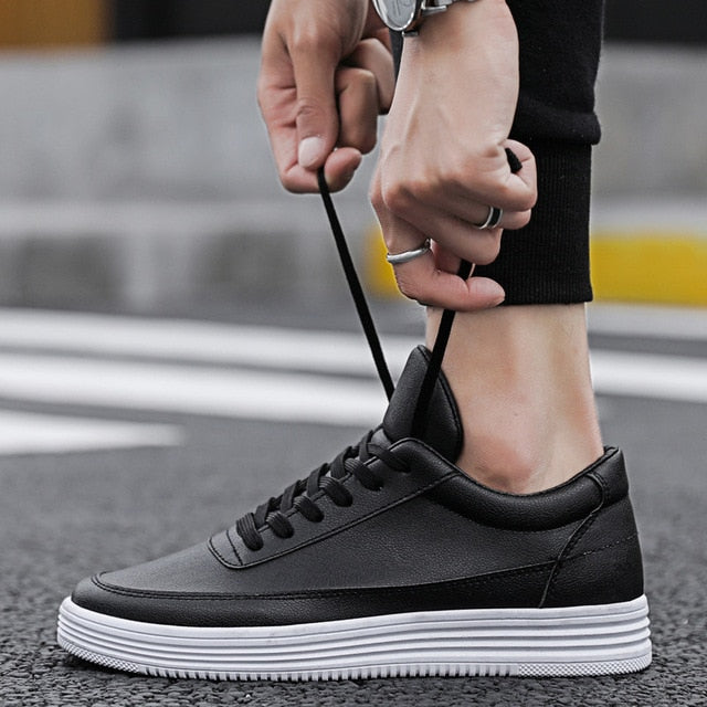 mens black leather sneakers with white soles