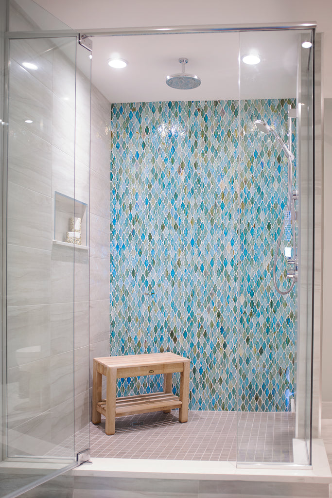 Bathroom wall with Blue tiles