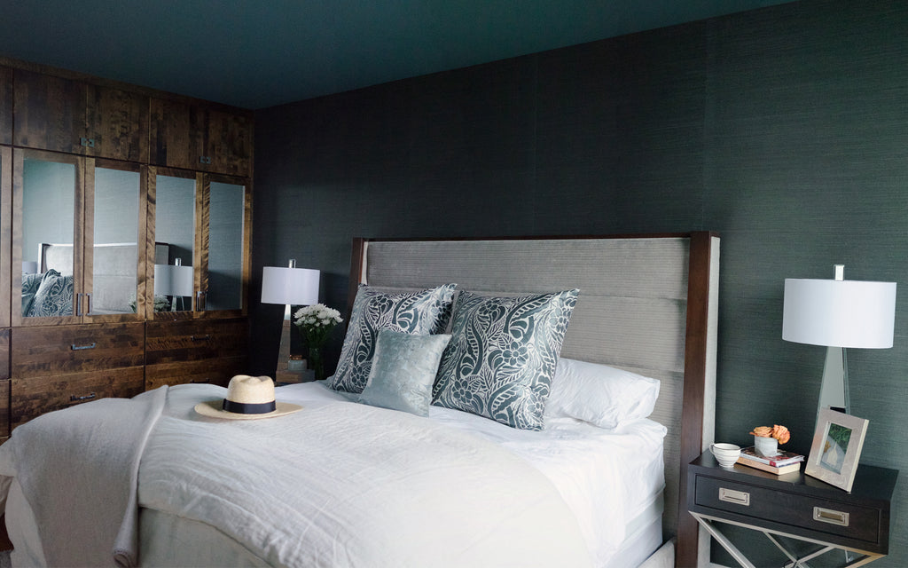 Master bedroom design, bed night stands and wardrobe