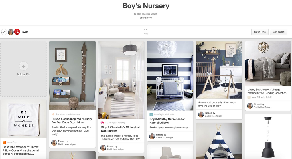 Pinterest screenshot with boy´s room ideas