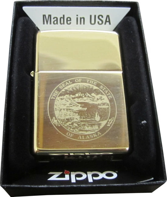 Alaska State Seal Polished Brass Zippo Lighter