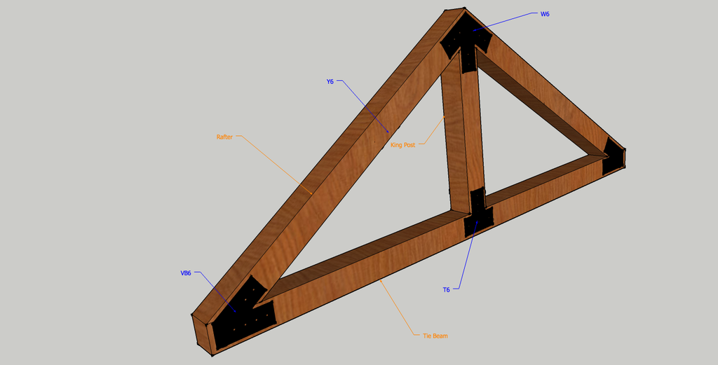 Example king post truss and heavy duty steel timber connector plates