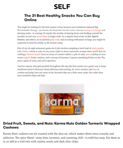 self magazine karma nuts turmeric cashews best snacks to buy online