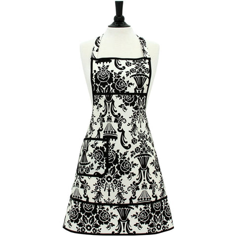 black and white apron