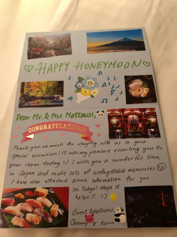 Honeymoon note from staff