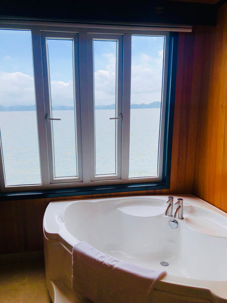 Tub on boat with view