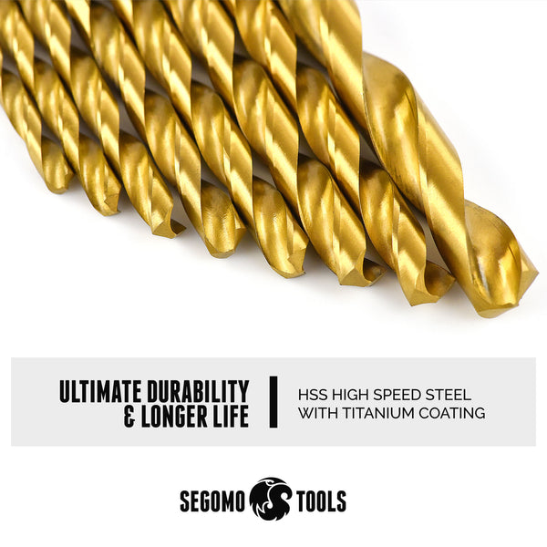 Segomo Tools 230 Piece 135 Degree High Speed HSS Titanium Coated Twist/Spiral Drill Bit Set DB230 