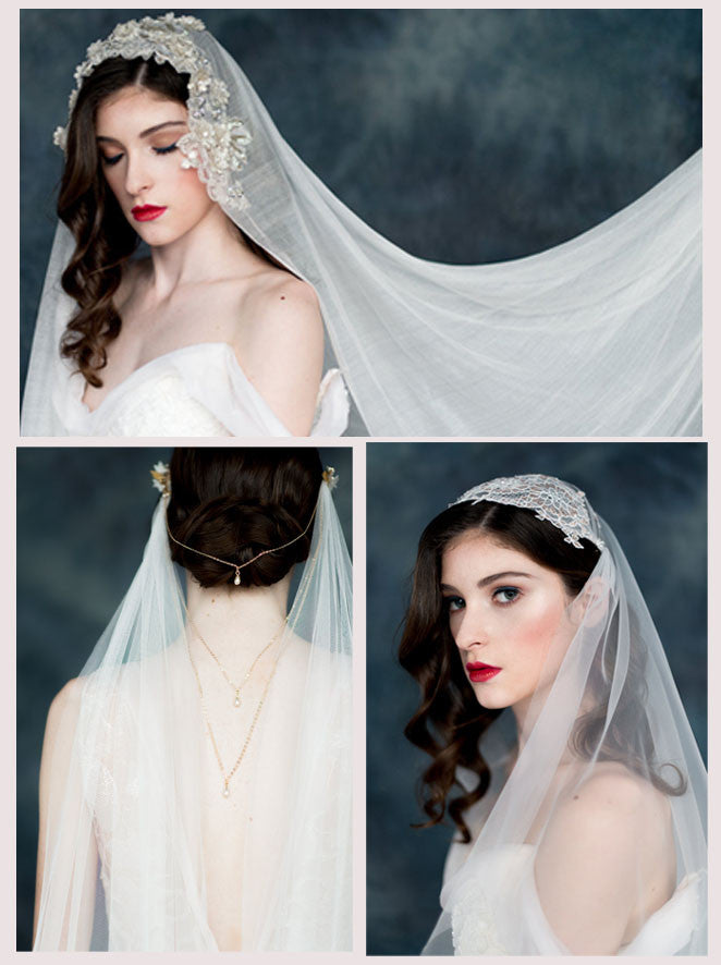 bridal veils handmade in toronto canada by blair nadeau  millinery silk net, irish net, english net, italian net