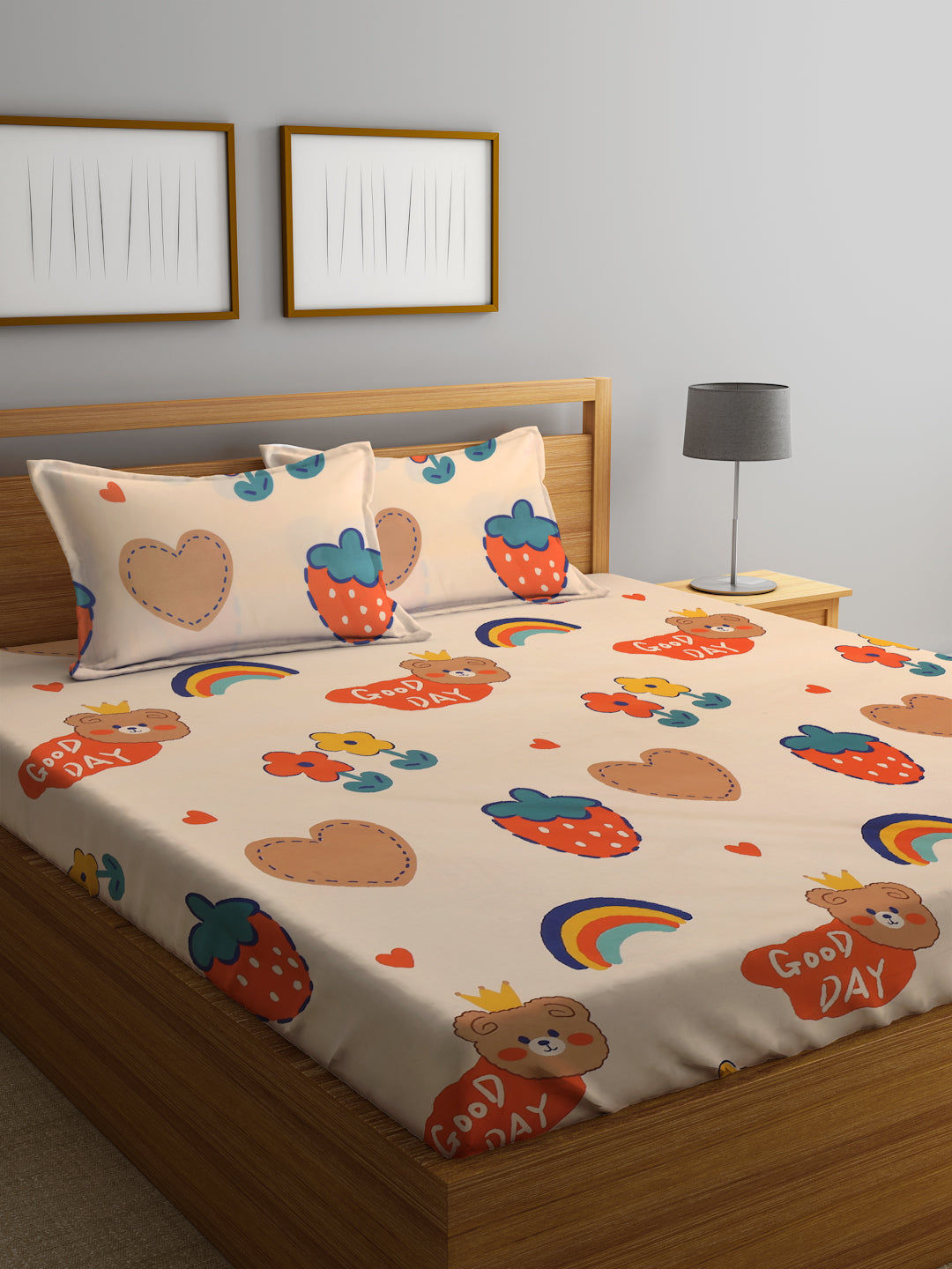 Klotthe Multi Cartoon Print 300 TC Cotton Blend Double Bed Sheet with –  KLOTTHE®