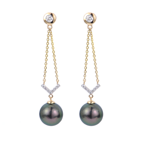 Earrings in 14k gold with Tahitian pearls and diamond accents by Imperial