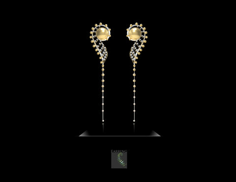 Fern After Rain earrings with golden cultured South Sea and cultured akoya pearls by Liao Shu-Fen and Wang Hao-Chen