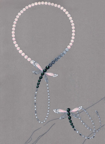 Dragon Fly necklace by Ju-Hui Chang of Taipei, Taiwan, won the Visionary Award in the 2017-2018 International Cultured Pearl Design Competition from the Cultured Pearl Association of America
