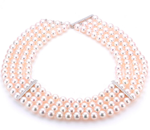 Choker in 18k white gold with high-luster 8.5 mm to 9 mm white akoya pearls and 1.47 cts. t.w. diamonds, $18,000; Imperial