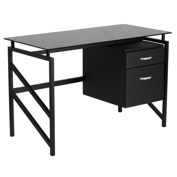 Glass Desk With Two Drawer Pedestal Nan Wk 036 Gg Chairspro