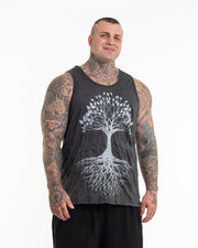 Plus Size Mens Tree of Life Tank Top in Silver on Black